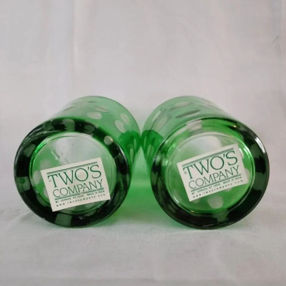 Pair of 2 Vintage Thumb Print/Coin Dot tumblers/Low Ball Glasses Green w/ white - Picture 7 of 7